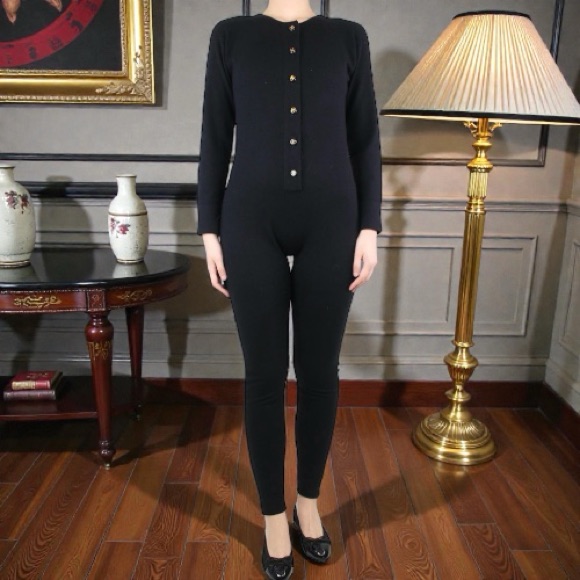 Chanel 100% Cashmere Jumpsuit With Logo Buttons Damage Alert!